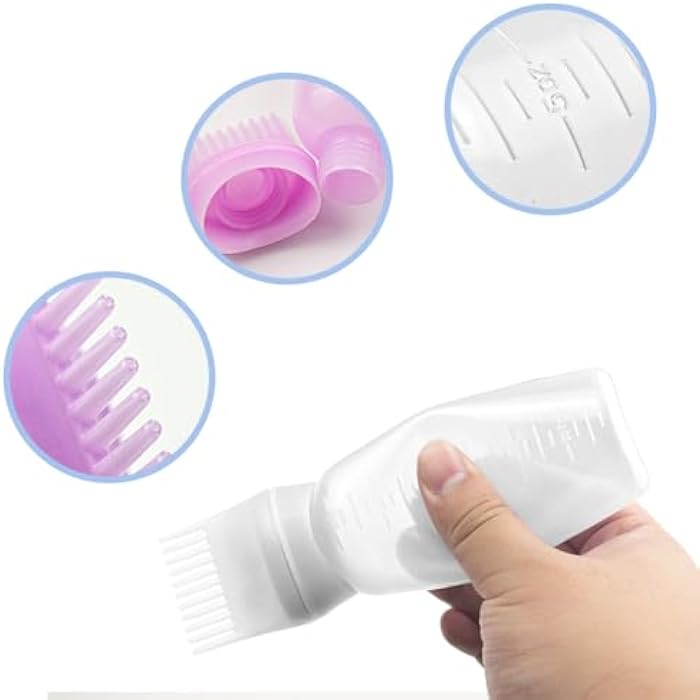 ELANE 4 Pcs Root Comb Applicator Bottle 6oz,Hair Oil Applicator Bottle for Hair,Oil Comb Applicator Hair Bottle Applicator for Hair Dye Shampoos Hair Salons Camping Traveling(white+pink) - Image 3